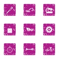 Civil construction icons set, grunge style