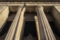 Looking up at Civil Courts building with stone Greek flutted columns and ornate design Royalty Free Stock Photo