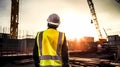Civil engineer or architect with hardhat overlooking construction site works Royalty Free Stock Photo