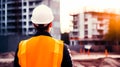 Civil engineer or architect with hardhat overlooking construction site works Royalty Free Stock Photo