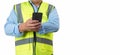Civil engineer architect Using a smartphone to communicate and give orders to the construction team, Engineer building concept, Royalty Free Stock Photo