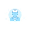 Civil engineer, developer in hard hat flat vector icon. Filled line style. Blue monochrome design. Editable stroke