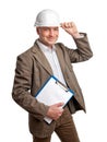 Civil engineer holding a folder in a white helmet Royalty Free Stock Photo