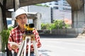 Civil engineer land survey with tacheometer or theodolite equipm Royalty Free Stock Photo