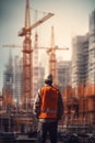 A civil engineer standing at the construction site.