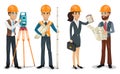 Civil engineer, surveyor, architect and construction workers isolated vector