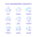 Civil engineering blue gradient concept icons set