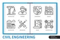 Civil engineering infographics linear icons collection