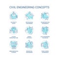 Civil engineering turquoise concept icons set