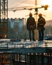 Civil engineers supervising the construction of the building