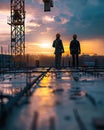 Civil engineers supervising the construction of the building