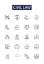 Civil law line vector icons and signs. Law, Rights, Litigation, Torts, Contracts, Property, Liability, Governments Royalty Free Stock Photo