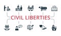 Civil Liberties set icon. Editable icons civil liberties theme such as mass media, religious, environmental protection Royalty Free Stock Photo