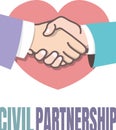 Civil Partnership. Same-sex marriage. Handshake on the background of the heart