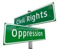 Civil Rights, Oppression 2 Way Green Road Sign Isolated on White
