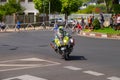 Civil Traffic Guards or Guardia Civil mounted on their motorcycles working for Safety of the Tour