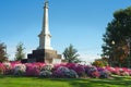 Civil War monument and petunias on a town square Royalty Free Stock Photo