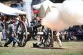 Civil war reenactment cannon firing at Huntington Beach