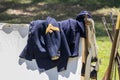 Union army uniform hanging over a tent