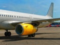 Civilian airplane at ground in the airport