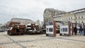 Civilian car shot by Russian soldiers. War in Ukraine. Destroyed russian tank on the Mykhailivs\'ka Square.