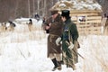 Civilian and soldier walking