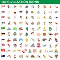 100 civilization icons set, cartoon style Royalty Free Stock Photo
