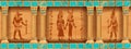 Egypt temple game background, ancient pharaoh pyramid interior, old stone column tomb wall.