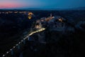 Traveling Italy. Aerial, night view of Italian ancient city Civita di Bagnoregio Royalty Free Stock Photo