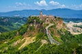 Civita di Bagnoregio, Italy - Panoramic view of historic town of Civita di Bagnoregio with surrounding hills and valleys of Lazio