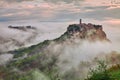 Civita di Bagnoregio, Viterbo, Lazio, Italy: landscape at dawn with fog