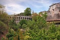 Civitella di Romagna, Forli-Cesena, Italy - landscape of the old town surrounded by nature with the ancient bridge