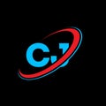 CJ C J letter logo design. Initial letter CJ linked circle uppercase monogram logo red and blue. CJ logo, C J design. cj, c j Royalty Free Stock Photo