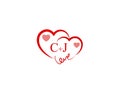 CJ Initial heart shape Red colored love logo