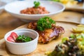 Ckicken steak with vegetable and sauce Royalty Free Stock Photo