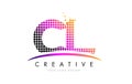 CL C L Letter Logo Design With Magenta Dots And Swoosh