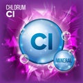 Cl Chlorum Vector. Mineral Blue Pill Icon. Vitamin Capsule Pill Icon. Substance For Beauty, Cosmetic, Heath Promo Ads