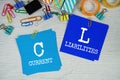CL - Current Liabilities text on stick note with stationery on concrete background Royalty Free Stock Photo