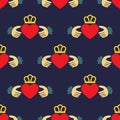 Claddagh ring seamless doodle pattern, vector illustration Royalty Free Stock Photo