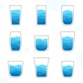 Claen water glass icon collection set flat style vector Royalty Free Stock Photo