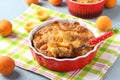 Clafoutis with apricots is a delicious French cuisine dessert. Horizontal format Royalty Free Stock Photo