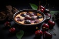 Clafoutis Cherry Pie, Clafouti Fruit Dessert, French Cherrypie, Abstract Generative Ai Illustration Royalty Free Stock Photo