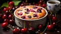 Clafoutis cherry pie on rustic wooden background Royalty Free Stock Photo