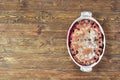 Clafoutis cherry pie - traditional french dessert in a white baking dish Royalty Free Stock Photo