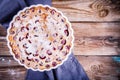 Clafoutis cherry pie on wooden background Royalty Free Stock Photo