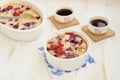 Clafoutis with cherry and red currants Royalty Free Stock Photo