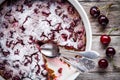 Clafoutis chocolate cake with cherries closeup Royalty Free Stock Photo