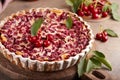 Clafoutis traditional French sweet pie with cherries. Royalty Free Stock Photo