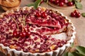 Clafoutis traditional French sweet pie with cherries. Royalty Free Stock Photo