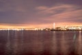 Claiborne Pell Bridge in Background at night in newport rhode island